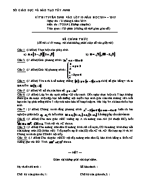 Kì thi tuyển sinh vào lớp 10 năm học 2014  2015 môn thi Toán (không chuyên)